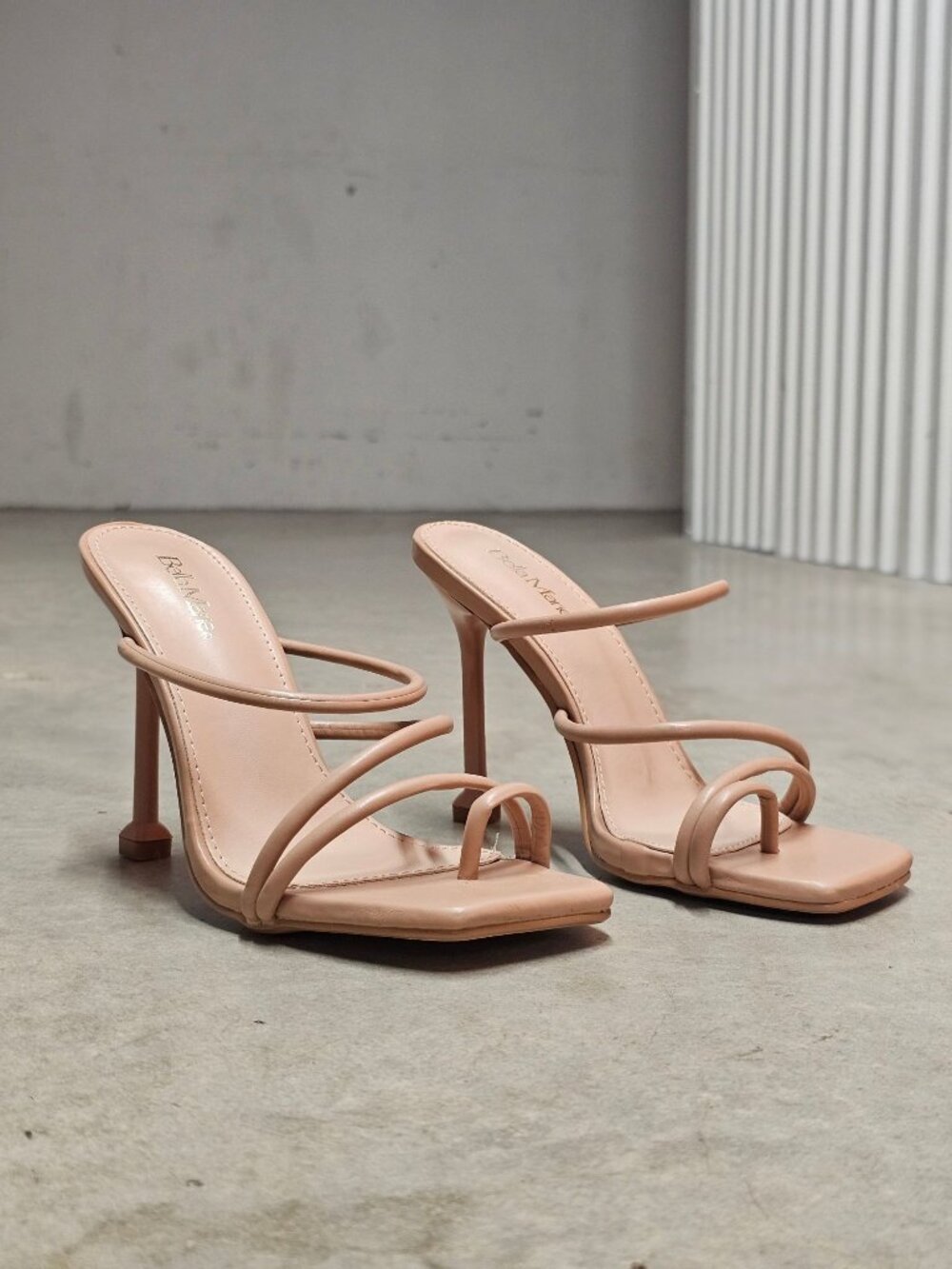Strappy Nude Stiletto Heel Sandals With Open-Toe Square Design For Women - Picture 13 of 13